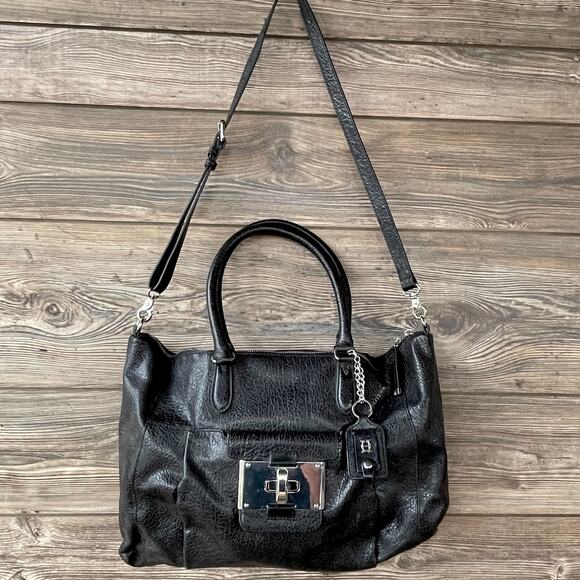 Joy Gryson Black Leather Bag Purse Satchel Crossbody EUC A100304